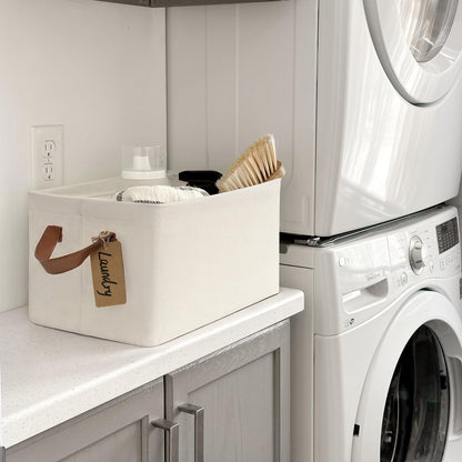 Storage Bins for Shelves, Closet Bins for Organization, Collapsible Storage Baskets for Towels, Rectangle Basket for Bedroom, 14 ¾" L x 10 ¼" W x 8 ¼" H, Beige, 2-Pack