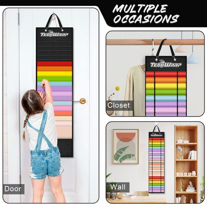 Black Vinyl Roll Storage Organizer, Double-Sided Wall-Mount with 44 Compartments, Craft Vinyl Storage Organizer