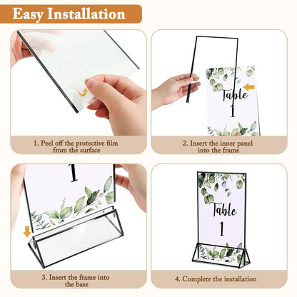 6 Pack 5x7 Inch Clear Acrylic Sign Holders, Double-Sided Black Display Stand Picture Frames for Table Numbers, Menus, Flyers, Weddings, and Offices
