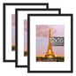 12x16 Picture Frame Set of 3, Made of High Definition Glass for 8.5x11 with Mat or 12x16 Without Mat, Wall Mounting Photo Frames, Black