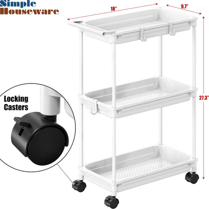 Standard 3-Tier Slim Rolling Storage Cart, White