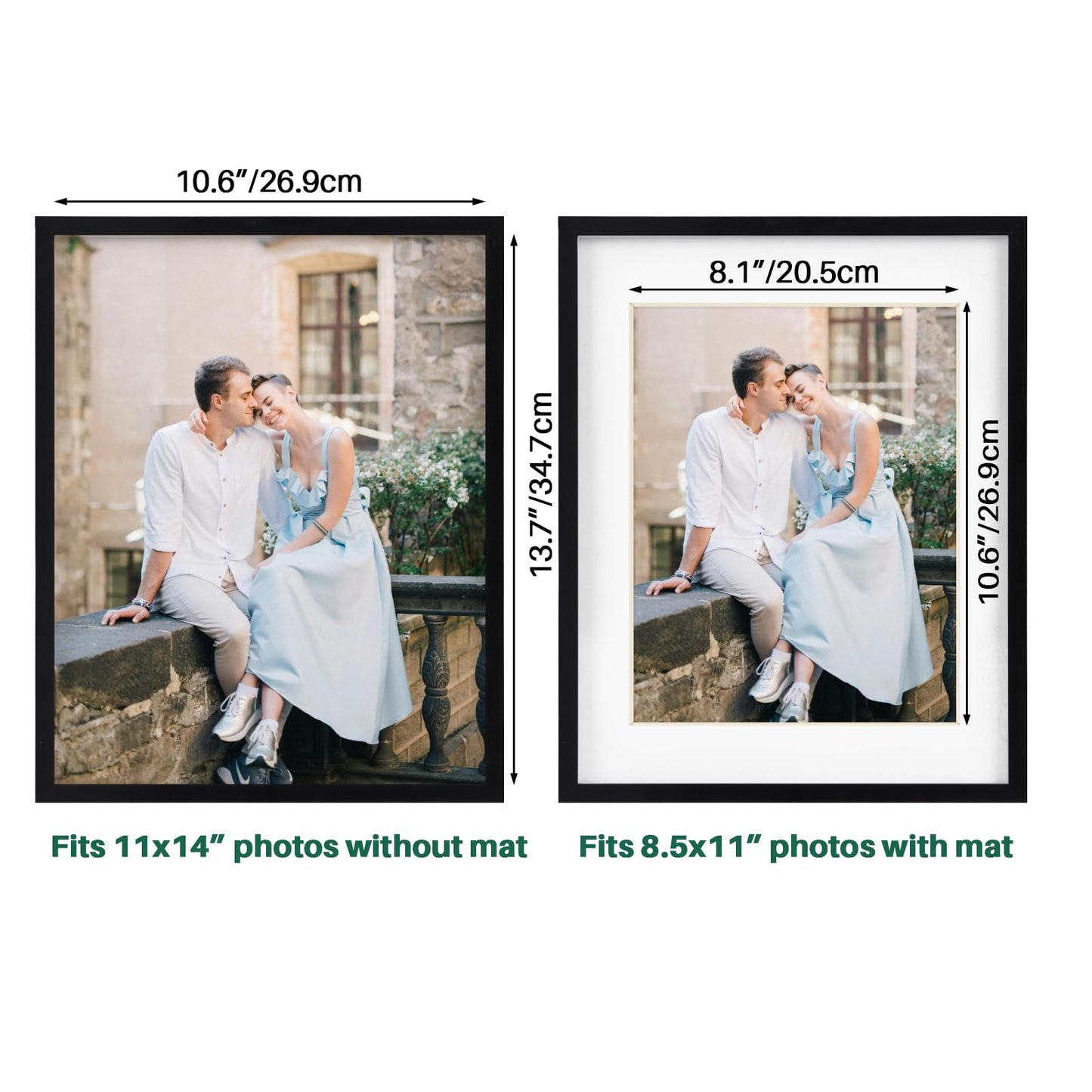 11x14 Black Picture Frame, Display Certificate Document Pictures 8.5x11 with Mat or 11x14 Without Mat, 1 Pack 11 by 14 Frame for Wall Hanging and Table