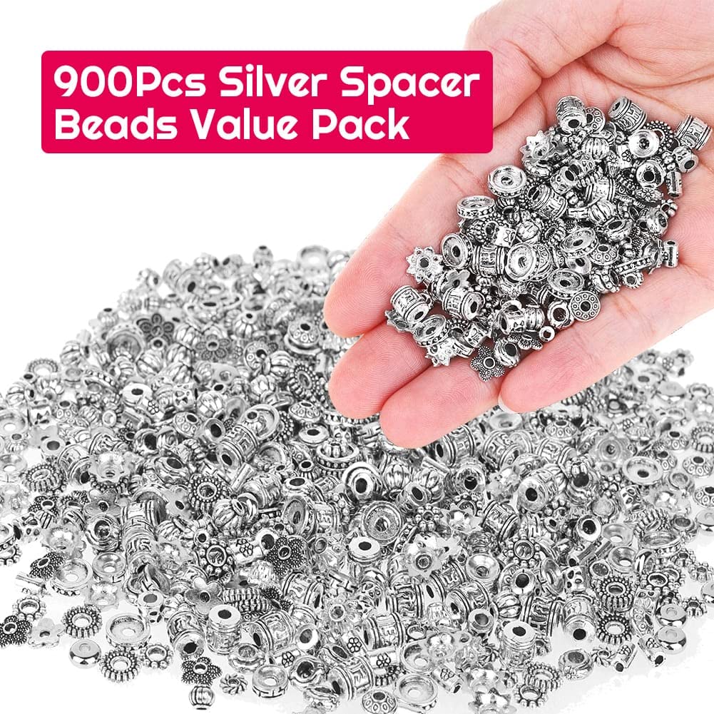 Metal Spacer Beads for Making Bracelet, Necklace, Jewelry Making and Findings Accessories, 900Pcs, Silver