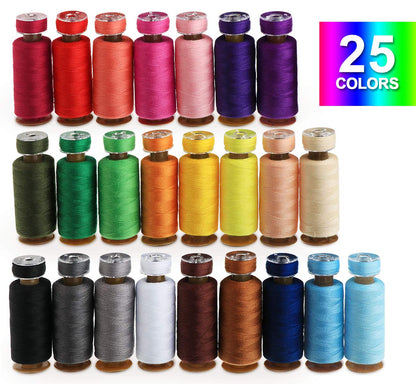 50Pcs Bobbins Sewing Thread Kit, 400 Yards Sewing Thread Spools, Prewound Hand & Machine Thread, Sewing Machines Thread for Brother Singer Janome Juki Serger Machine, 25 Colors