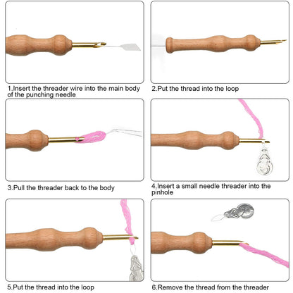 Punch Needle Kit Adjustable Punch Needle Tool Include Wooden Handle Embroidery Pen Cloth Large Eye Sewing Needles for Beginners Adults DIY Craft Gifts(Blue, Sky Blue)