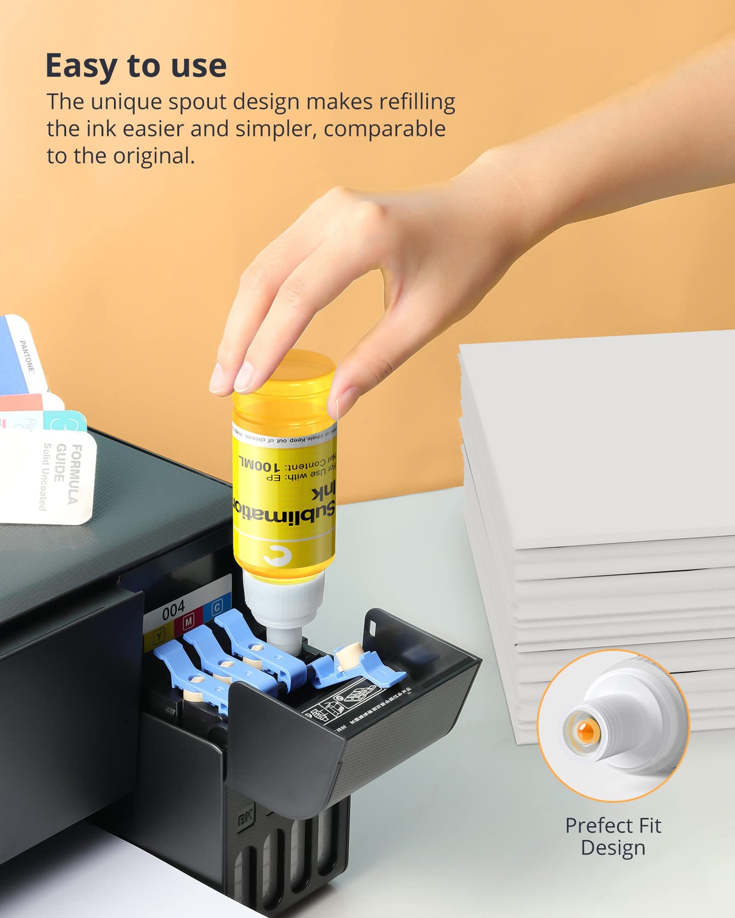 440ML Sublimation Ink Refilled Bottles Compatible for ET2400 ET2720 ET2760 ET2750 ET4800 ET-2800 ET-2803 ET-2850 Inkjet Printers Heat Press Transfer on Mugs T-Shirts, 1BK/1C/1Y/1M