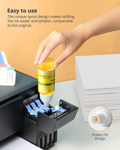 440ML Sublimation Ink Refilled Bottles Compatible for ET2400 ET2720 ET2760 ET2750 ET4800 ET-2800 ET-2803 ET-2850 Inkjet Printers Heat Press Transfer on Mugs T-Shirts, 1BK/1C/1Y/1M