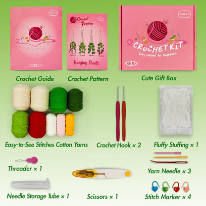 Crochet Kit for Beginners with Step-by-Step Video Tutorials,Beginners Starter Crochet Succulent Plant Kit for Adults Kids,Learn to Crochet Set (Hanging Plants)