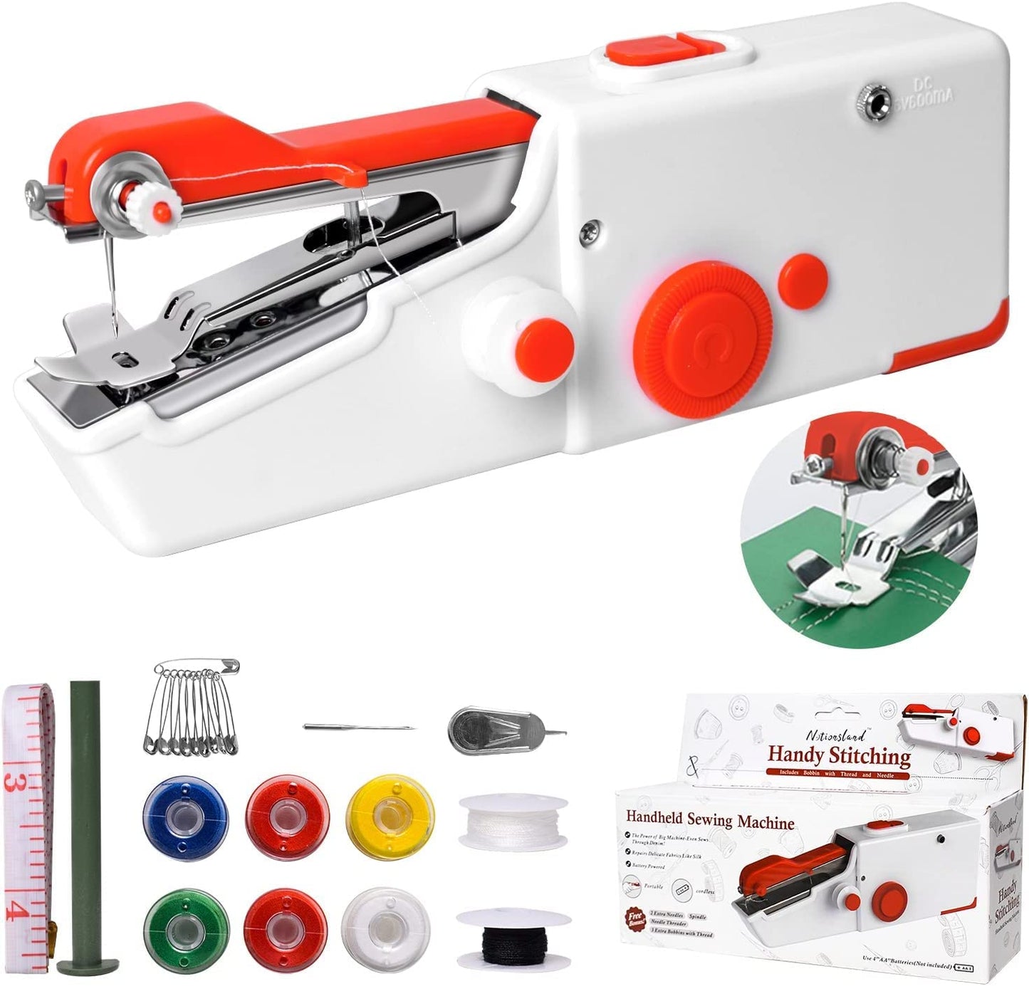Handheld Sewing Machine, Mini Portable Electric Sewing Machine for Adult, Fast Stitch Suitable for Fabrics, Clothes, DIY Home Travel