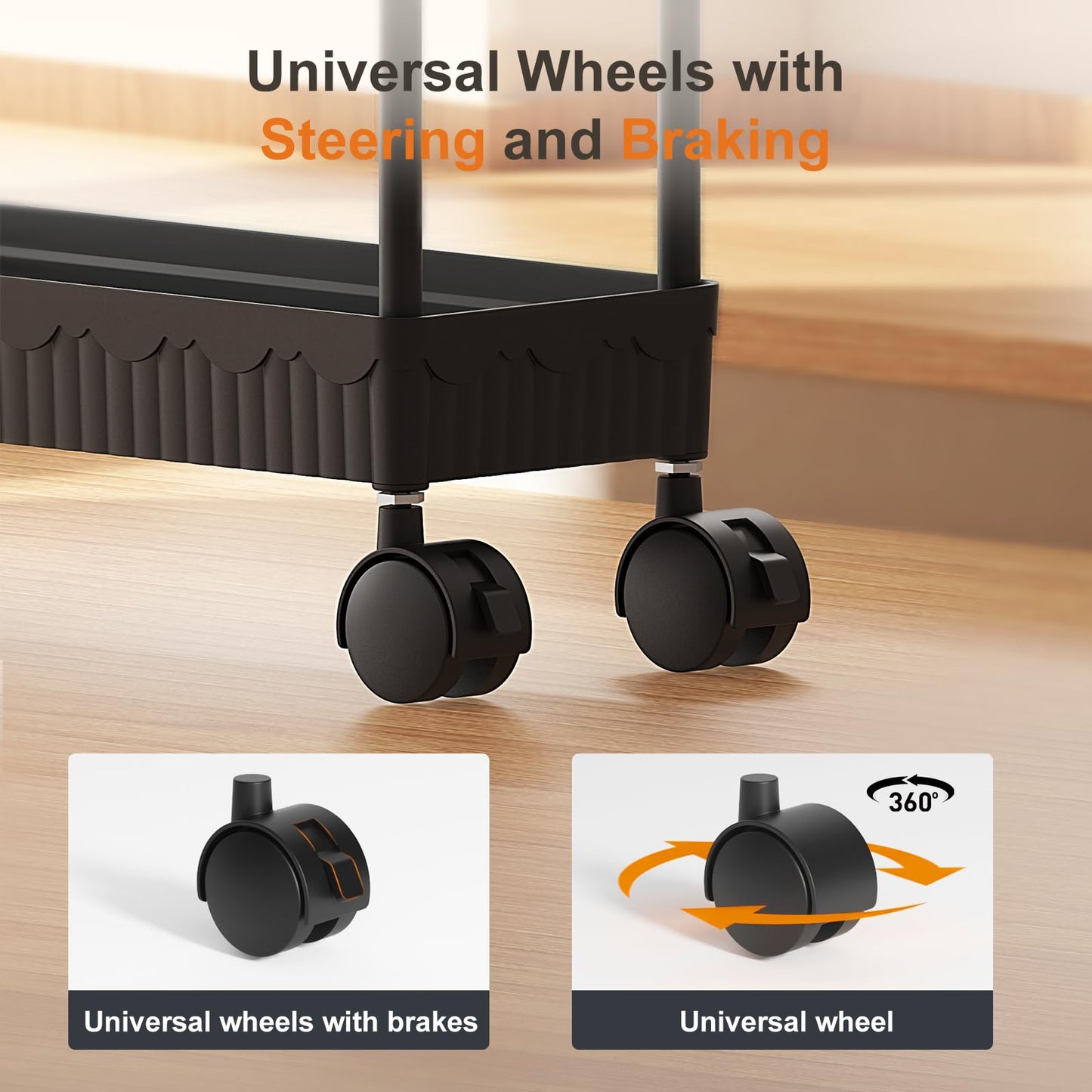 2-Pack Slim Storage Rolling Cart with Wheels, 3 Tier Utility Carts Bathroom Organizers and Storage, for Kitchen Narrow Place, Freely Combined into 3/4/5/6 Tier Shelves (Black, 3 Tier)