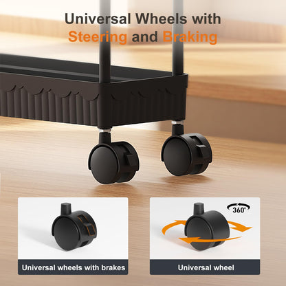 2-Pack Slim Storage Rolling Cart with Wheels, 3 Tier Utility Carts Bathroom Organizers and Storage, for Kitchen Narrow Place, Freely Combined into 3/4/5/6 Tier Shelves (Black, 3 Tier)