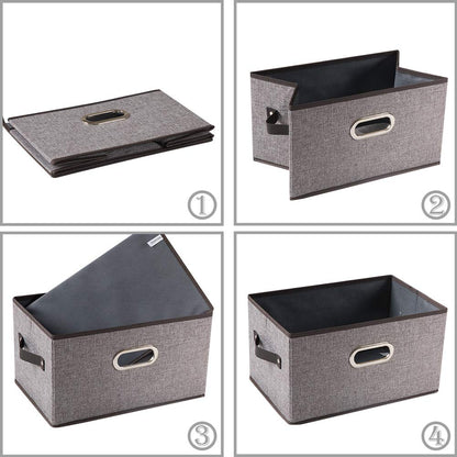 Fodable Storage Bins for Closet [3-Pack] Decorative Fabric Storage Baskets Cubes with Leather/Metal Handles for Shelves Bedroom Living Room Grey (11.5x8.5x6.7 Inch)