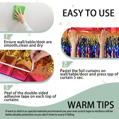 3 Pack Colorful Foil Fringe Curtain Backdrop - 6.6 x 3.3 ft Wavy Rainbow Tinsel Backdrop Curtain Metallic Streamers Iridescent Holiday Photo Booth Party Decorations