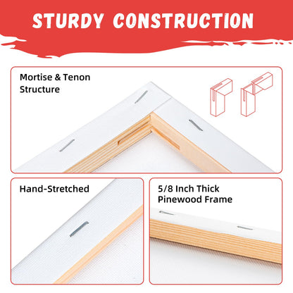 2 Pack Stretched Canvas for Painting 11x14 Inch, 100% Cotton Blank Painting Canvas for Acrylic or Oil Paint, Pre-Primed, 5/8 Inch Profile
