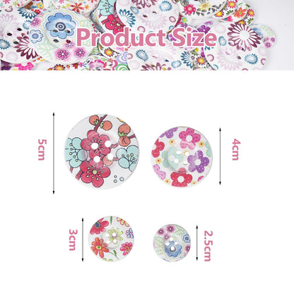 40pcs 1" (25mm) Round Flower Wood Buttons 4 Holes Craft Sewing Button (25mm)
