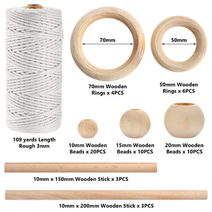 121Pcs Macrame Kit, Macrame Supplies 3mm x 109Yards Macrame Cord for Macrame Kits for Adults Beginners, with Accessories Like 100Pcs Beads and 10Pcs Wooden Rings for Macrame Plant Hanger Kit