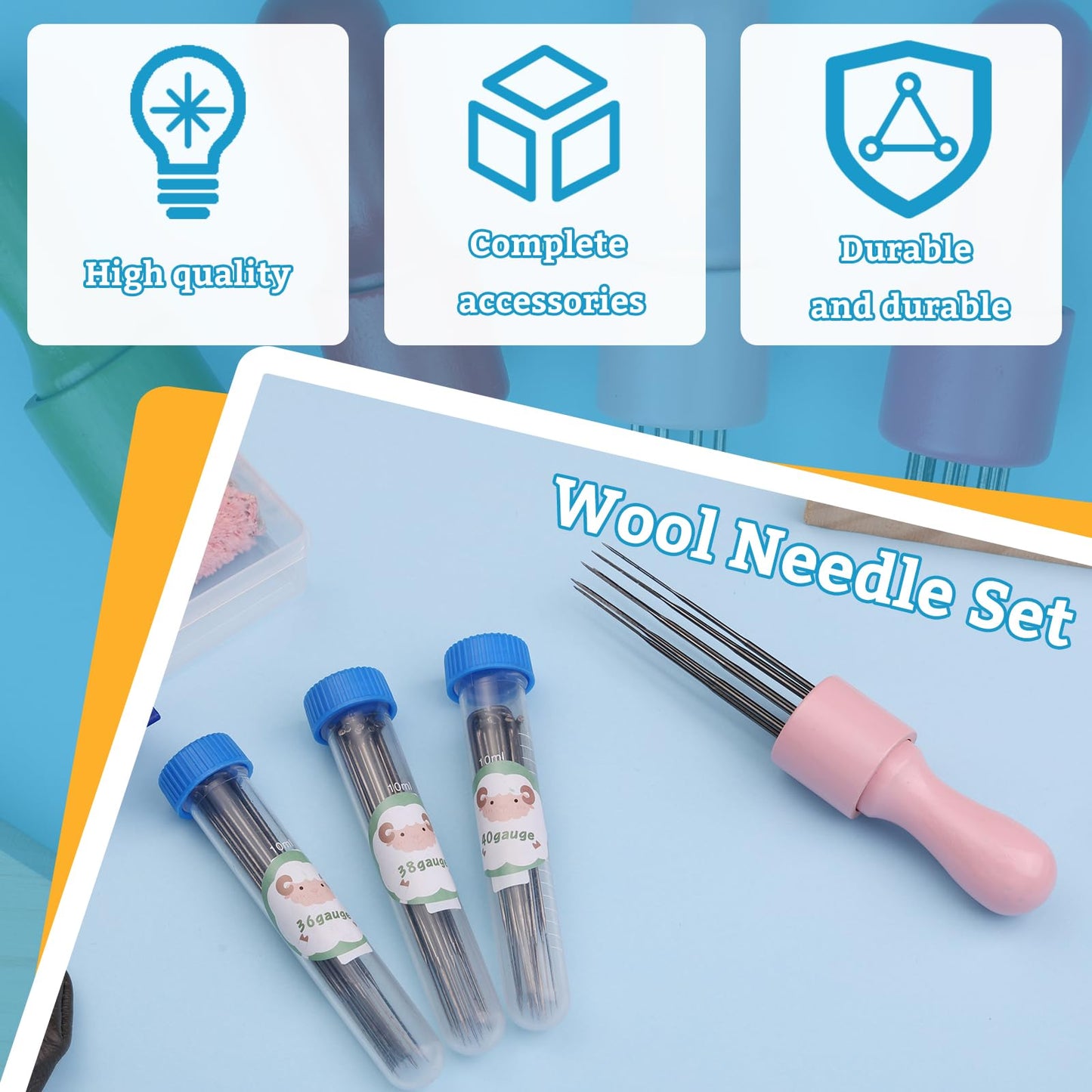 63PCS Needle Felting Kit, Needle Felting Tools,Wool Needle Felting Supplies with Needles Felting Needles, Wooden Handle, Needle Felting Tools, Perfect for DIY Felting Wool Projects