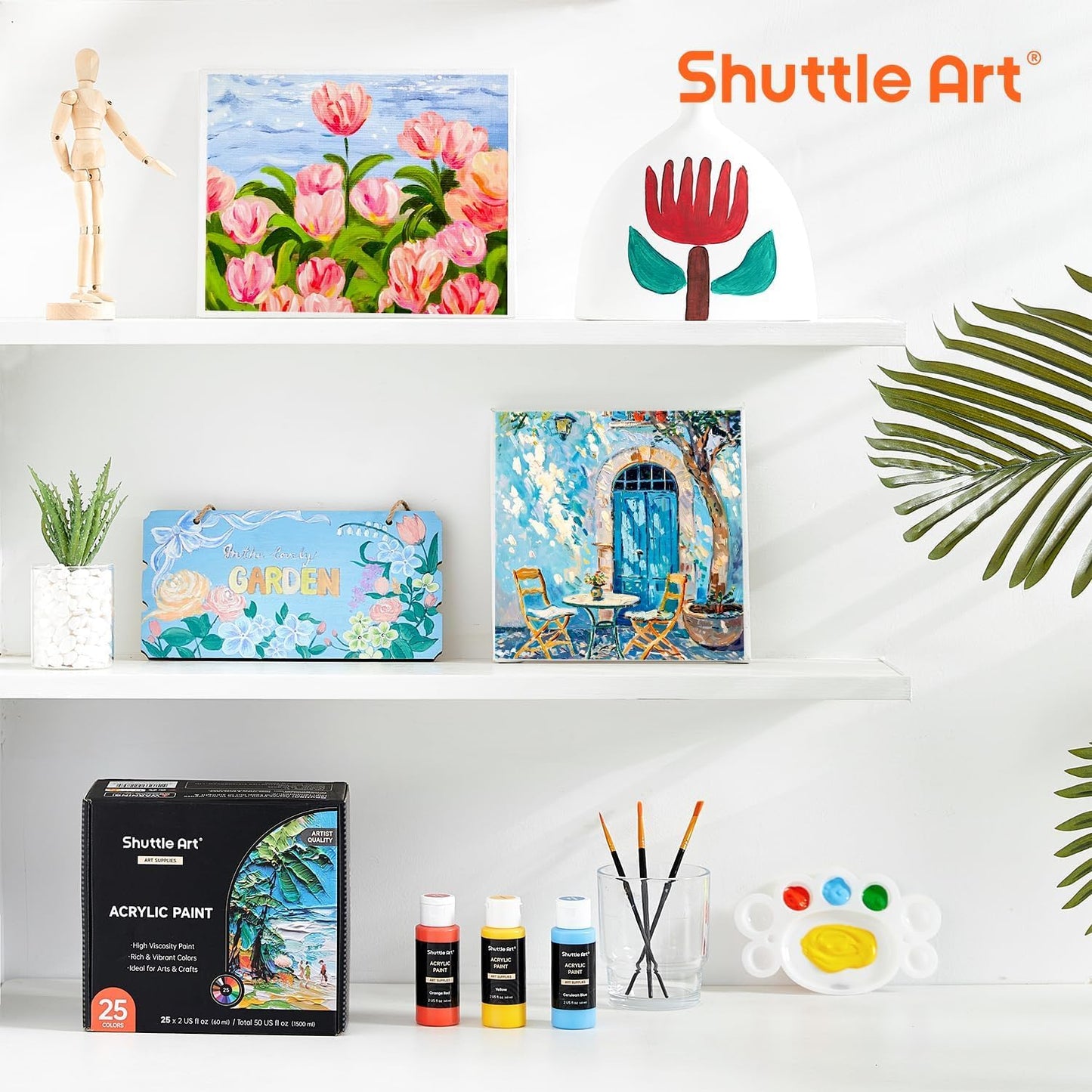 25 Colors Acrylic Paint Set, 2oz/60ml Bottles, Rich Pigmented Acrylic Paints for Artists, Beginners, Kids, Painting on Canvas Rocks Wood