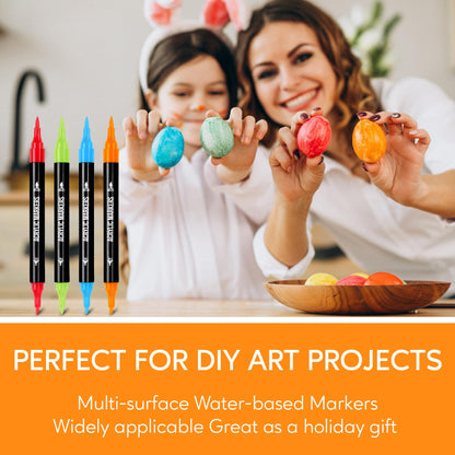 48 Colors Acrylic Paint Markers, Dual Tip with Fine Tip and Brush Tip Pens for Stone, Wood, Calligraphy, Canvas, Ceramic, Metal, Glass, Rock Painting, DIY Crafts Art Supplies Kit