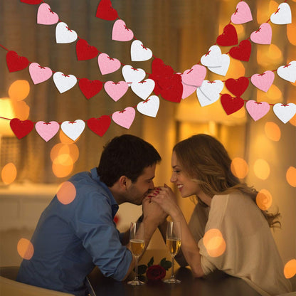 Felt Heart Garland Banner, Pre-Strung | Valentine Decorations | Red Pink White Banner | Anniversary Wedding Birthday Party Decor | Outdoor Home Hanging