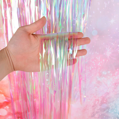 2 Pack Backdrop Curtain, 3FT x 8FT Metallic Tinsel Foil Fringe Curtains Photo Booth Background for Baby Shower Party Birthday Wedding Engagement Bridal Shower (Multicolor)