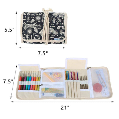 Crochet Hook Case, Roll Bag Holder Organizer for Various Crochet Needles and Knitting Accessories, Compact and All-in-Place, Animal World