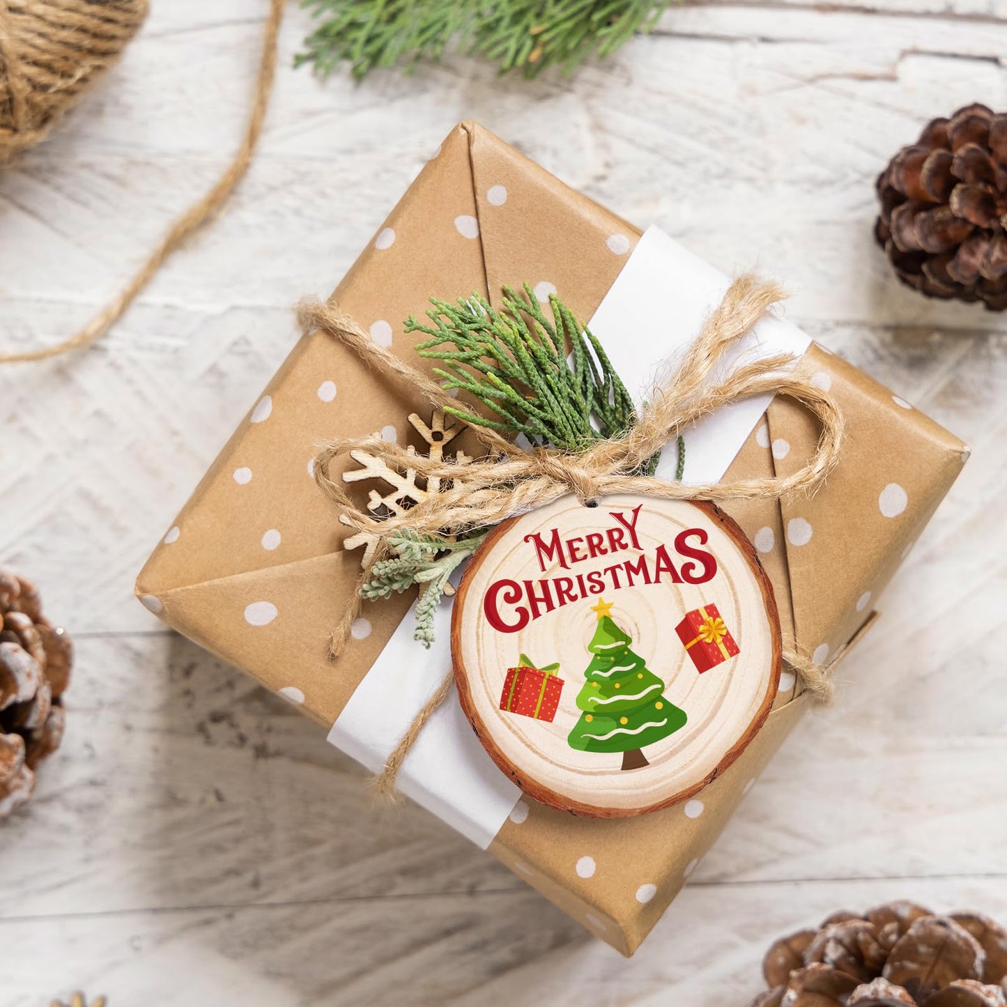 Natural Wood Slices 30Pcs 2.4-2.8'' Craft Wood Kit Christmas Ornaments Unfinished Predrilled with Hole Wooden Circles for Arts and Crafts Christmas Holiday Ornaments DIY Crafts