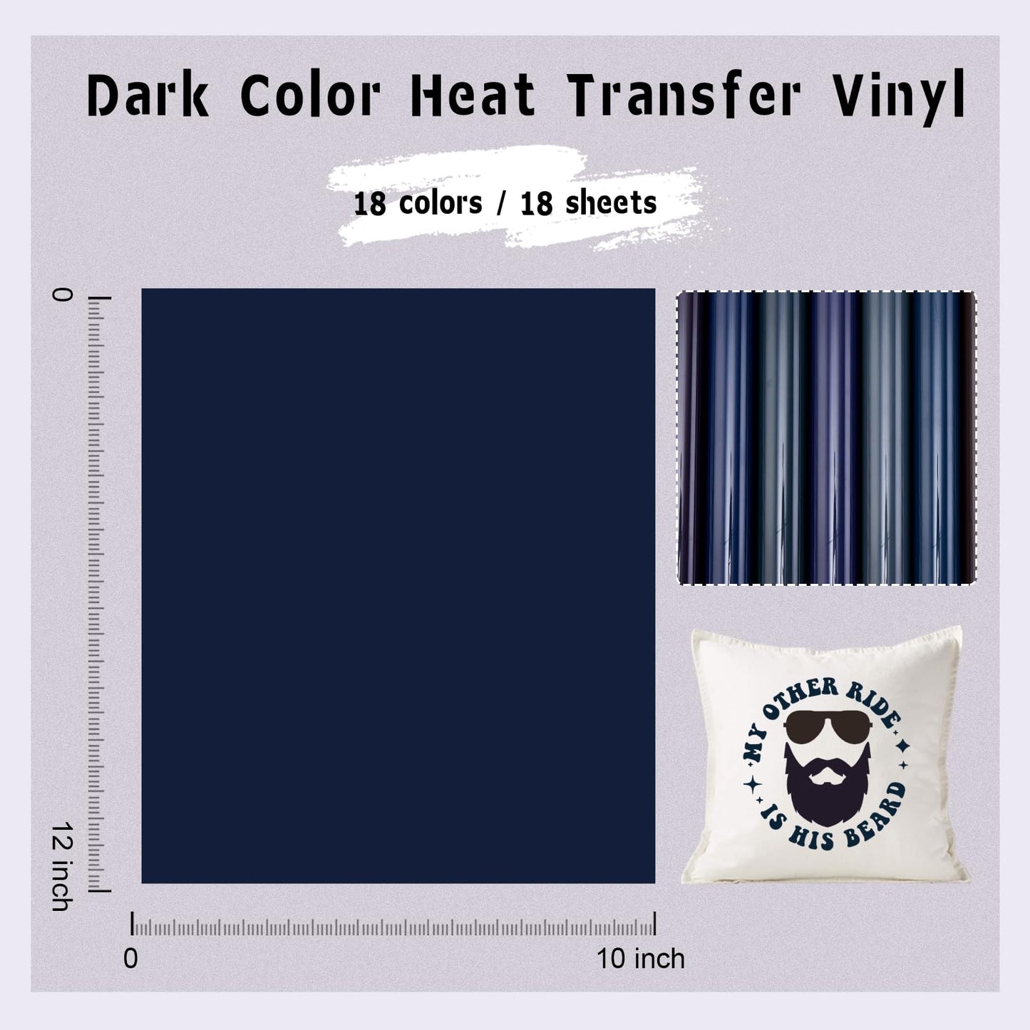 Black HTV Heat Transfer Vinyl - 18 Sheets 12" x 10" Dark Color Heat Transfer Vinyl for T-Shirts Navy Blue HTV Iron on Vinyl for T-Shirts Compatible with Cricut/Silhouette Cameo