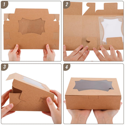 24pcs 8x6x2.5 Inches Cookie Boxes, Bakery Boxes with 3 Style Window, Treat Boxes, Pastry Pie Boxes for Chocolate Strawberries, Donuts, Cupcakes, Muffins and Dessert