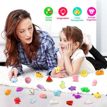Squishy Toy 24pcs Party Favors for Kids Mochi Squishy Toy moji Kids Mini Kawaii squishies Mochi Stress Reliever Anxiety Toys Easter Basket Stuffers fillers with Storage Box