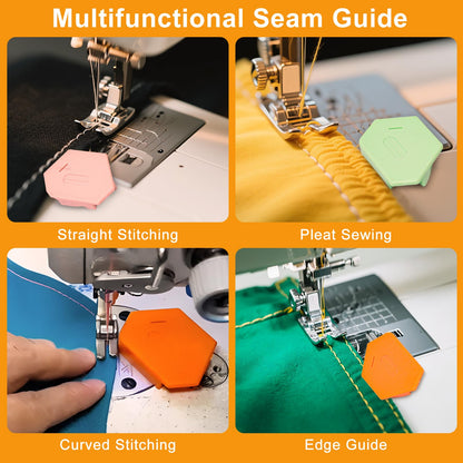 3 Pack Magnetic Seam Guide for Sewing Machine,Multifunctional Polygonal Hemmer Guide with Scale,Universal Sewing Quilting Supplies Accessories Tools(3 Color)