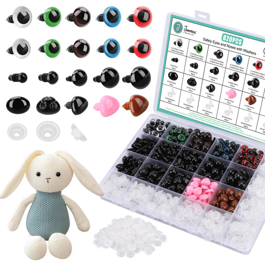 820pcs Safety Eyes for Amigurumi- Premium Safety Eyes and Noses for Crochet Animals, Assorted Size Crochet Eyes with Washers for Dolls Plushies Toys, Safety Eyes for Stuffed Animals Teddy Bear