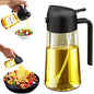 2 in 1 Glass Oil Sprayer & Dispenser,16oz/470ml Olive Cooking, Air Fryer, and Salad, for Kitchen Gadgets and Air Fryer Accessories, w/Stickers (Black)