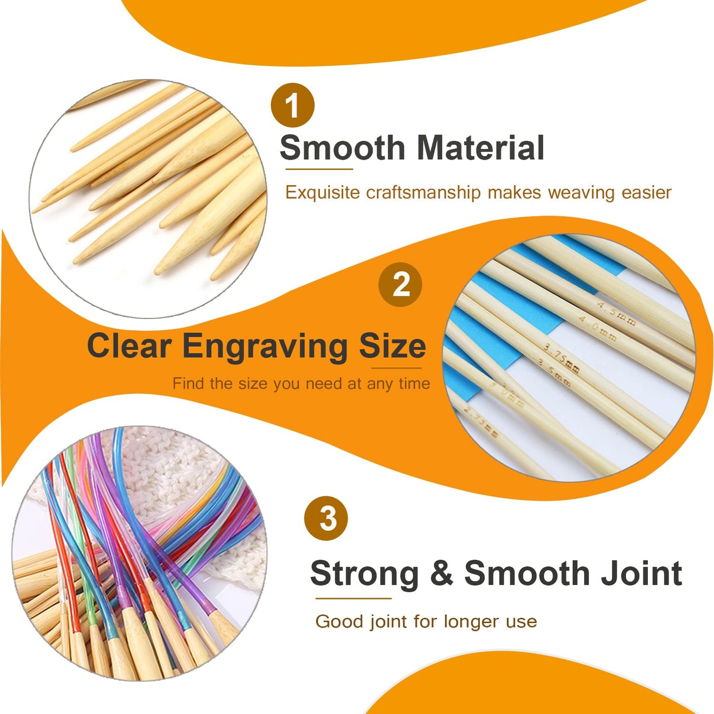 18 Pairs Bamboo Knitting Needles Set Circular Wooden Knitting Needles with Colorful Plastic Cable Size 2mm-10mm,Knitting Needle for DIY Craft(100cm/40inch)