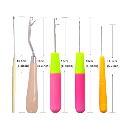 5 Different Sizes Latch Hook Crochet Needle Set Hair Crochet Hook Tools for Hair Braiding, Scarf & Rug Making and Crafts DIY