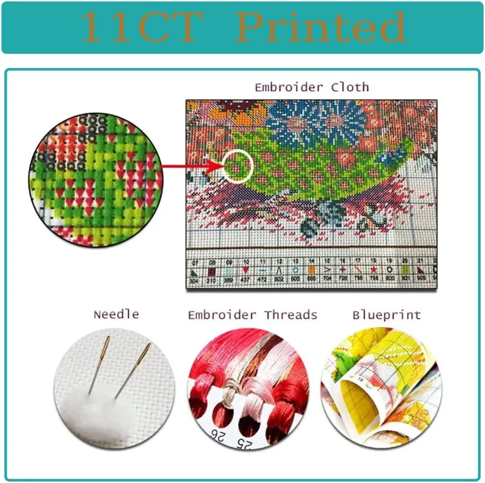 Flower Stamped Cross Stitch Kits - Counted Cross Stitch Kits for Beginners Adults,11 CT Patterns Dimensions Embroidery Kits Arts Craft Kits,for Gift and Home Decor 12 x 16in