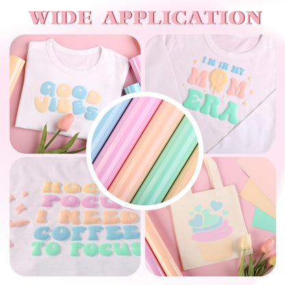 Puff Vinyl Heat Transfer -12'' x 10''6 Sheets Pastel 3D Puff HTV Iron On Vinyl Candy Color HTV Green Puff Heat Transfer Vinyl for T-Shirts