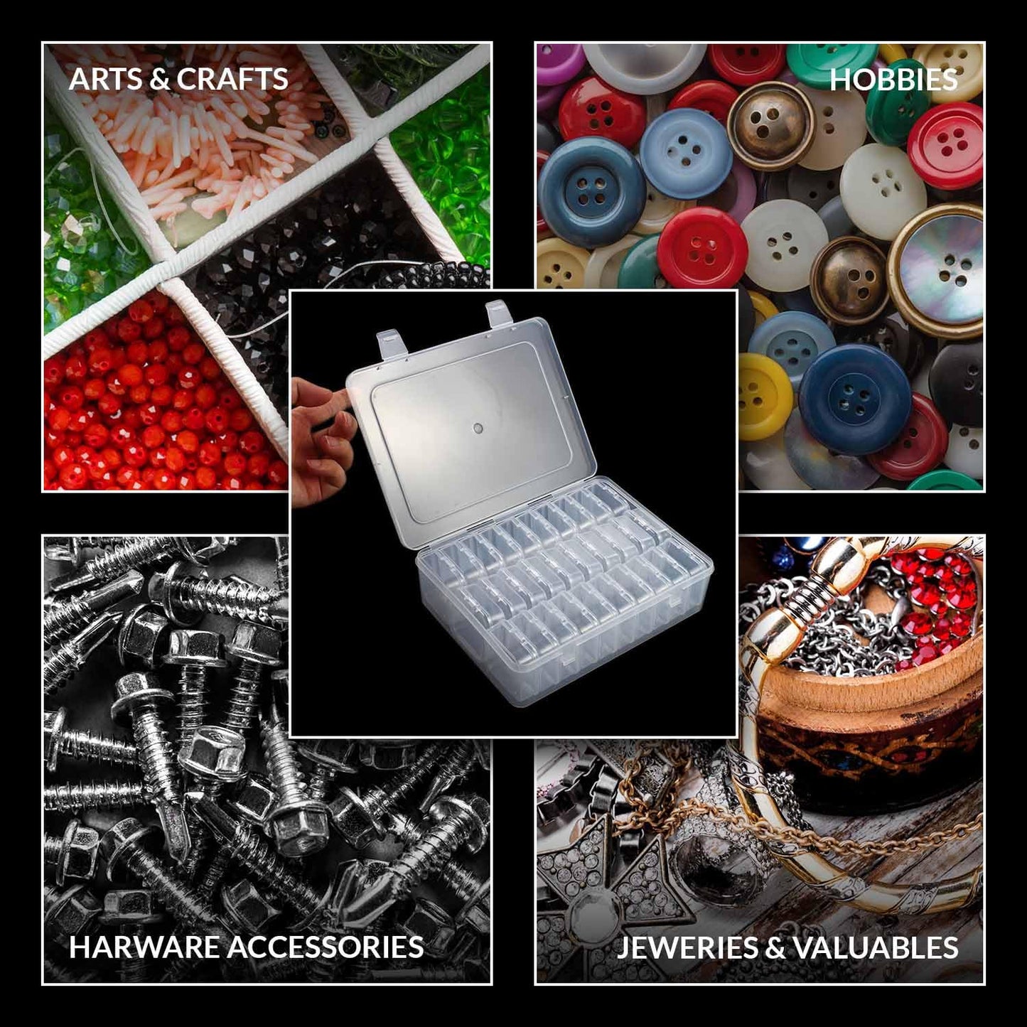 Bead Organizers Box 30Pcs Plastic Mini Clear Storage Cases with 1pcs Hinged Lid Rectangle Case, forJewelry Beading diamond painting Crafts Screws Small Parts of Containers