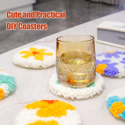Daisy Punch Needle Kit for Beginners with Pattern, Simple Paint with Yarn Coaster Kit, Punch Needle, Embroidery Hoop, Tufting Cloth