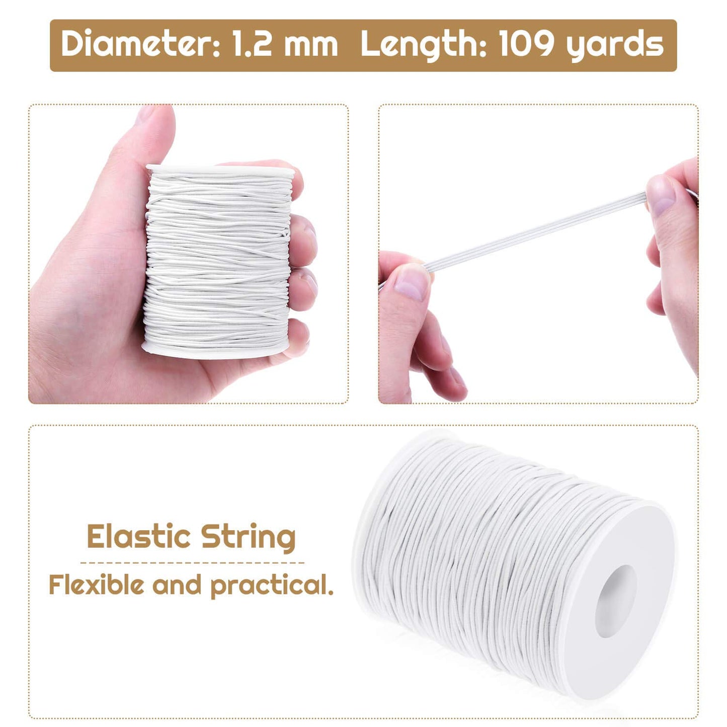 Elastic String, Selizo Stretchy Cord For Bracelets, Necklace, Beading and Sewing (1.2 MM, 109 Yards, White)