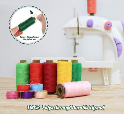 50Pcs Bobbins Sewing Thread Kit, 400 Yards Sewing Thread Spools, Prewound Hand & Machine Thread, Sewing Machines Thread for Brother Singer Janome Juki Serger Machine, 25 Colors