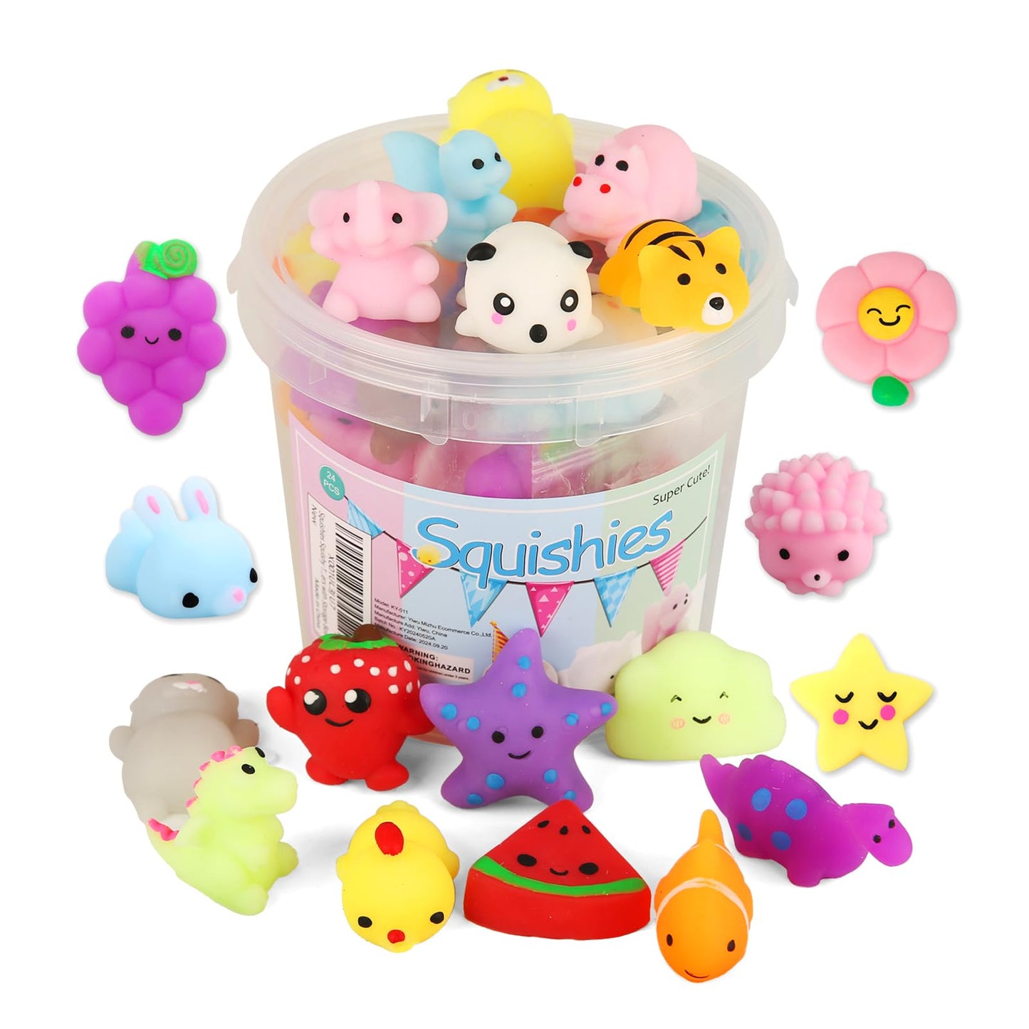Squishy Toy 24pcs Party Favors for Kids Mochi Squishy Toy moji Kids Mini Kawaii squishies Mochi Stress Reliever Anxiety Toys Easter Basket Stuffers fillers with Storage Box
