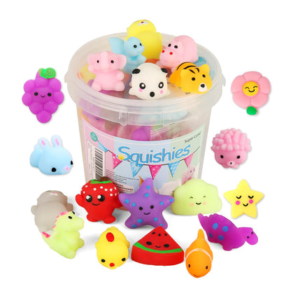 Squishy Toy 24pcs Party Favors for Kids Mochi Squishy Toy moji Kids Mini Kawaii squishies Mochi Stress Reliever Anxiety Toys Easter Basket Stuffers fillers with Storage Box