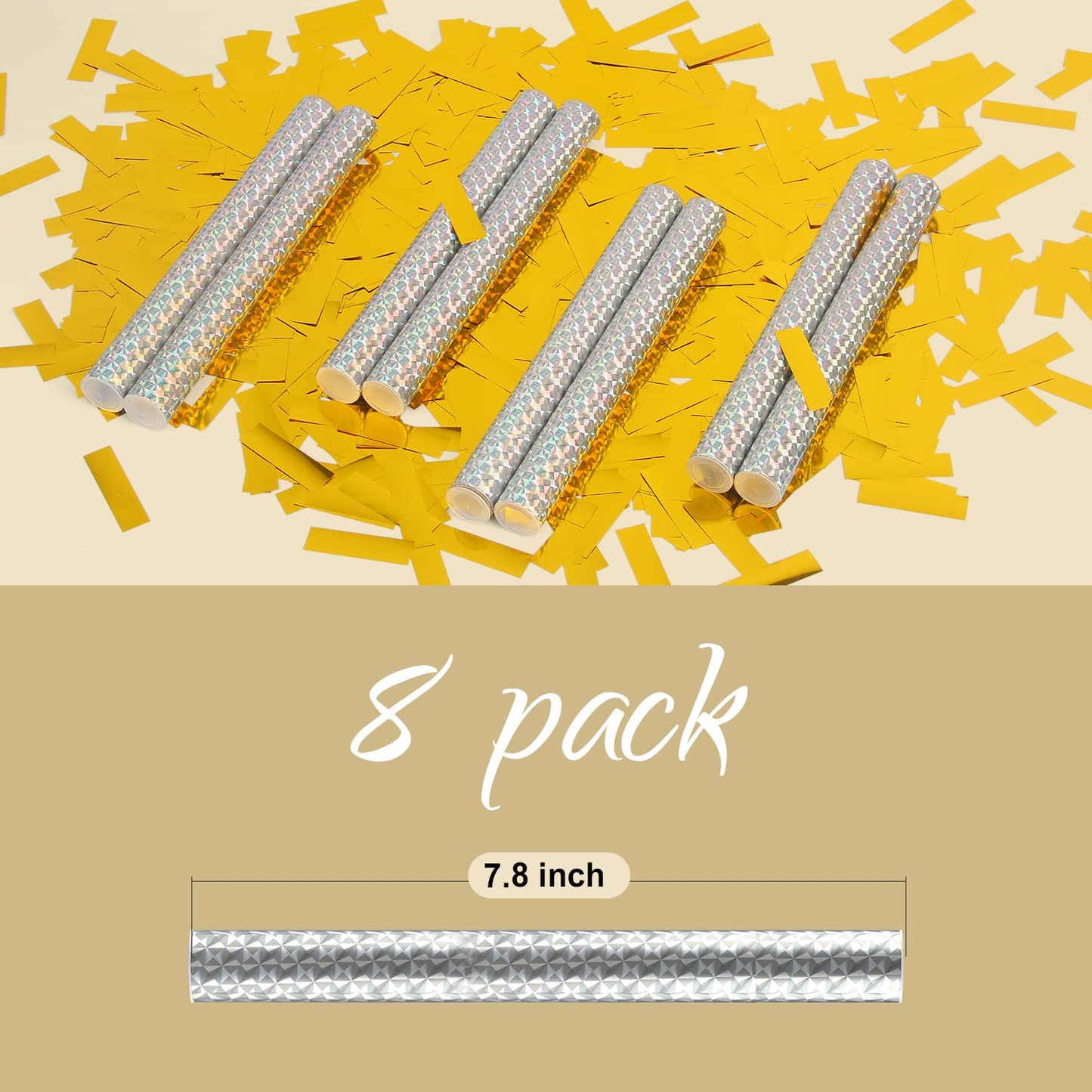 8Pack Gold Metallic Confetti Sticks, Confetti Flick Flutter Shoots Popper for Graduation, Birthday Party, Wedding, Anniversary Parties Supplies, Square, 7.8inch