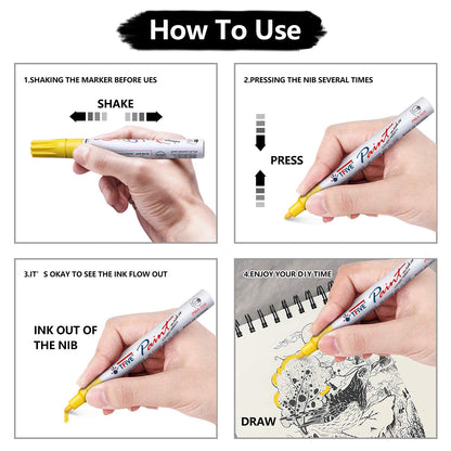Paint Pens Paint Markers Never Fade Quick Dry and Permanent, 12 Color Oil-Based Waterproof Marker Pen Set for Rock Painting, Ceramic, Wood, Fabric, Plastic, Canvas, Glass, Mugs