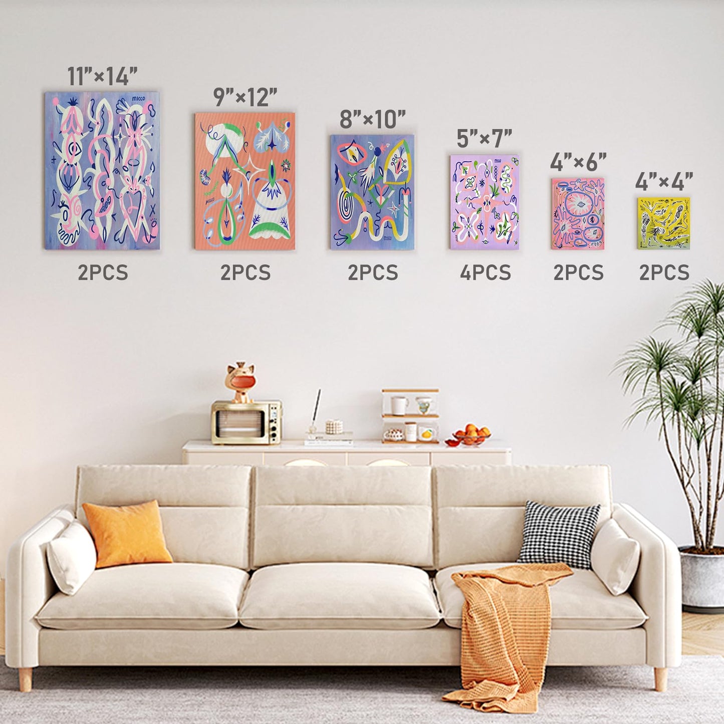 Canvas for Painting, 14 Pcs Muti Pack Stretched Painting Canvas, Blank Paint Canvas for Acrylic, Oil, Art Supplies for Artists, Adults 4x4,4x6, 5x7, 8x10,9x12, 11x14 Set of 14