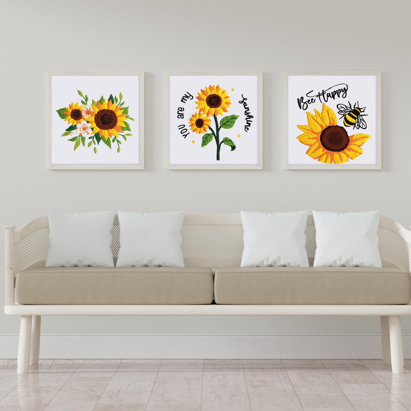 3 Sets Sunflowers Embroidery Kit for Beginners,Cross Stitch Kits for Adults with Summer Flowers Bee Stamped Pattern,Starters Needlepoint with Embroidery Instruction