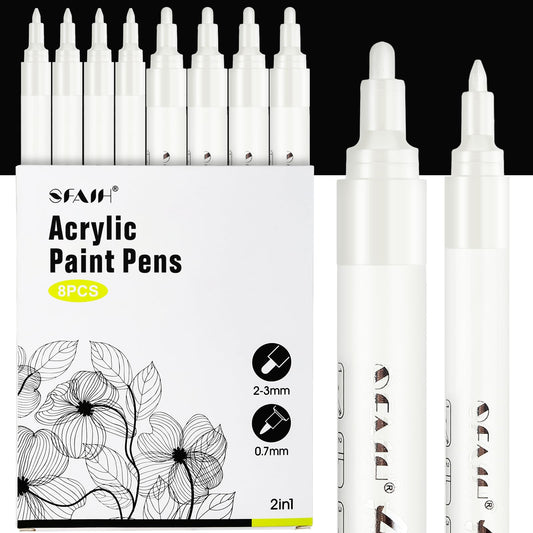 8 Pack 2-3MM Medium Tip & 0.7MM Extra Fine Paint Marker for Rock Painting, Wood, Metal, Fabric, Plastic, Canvas, Glass, Ceramic, Diy Crafts, White Out Pen