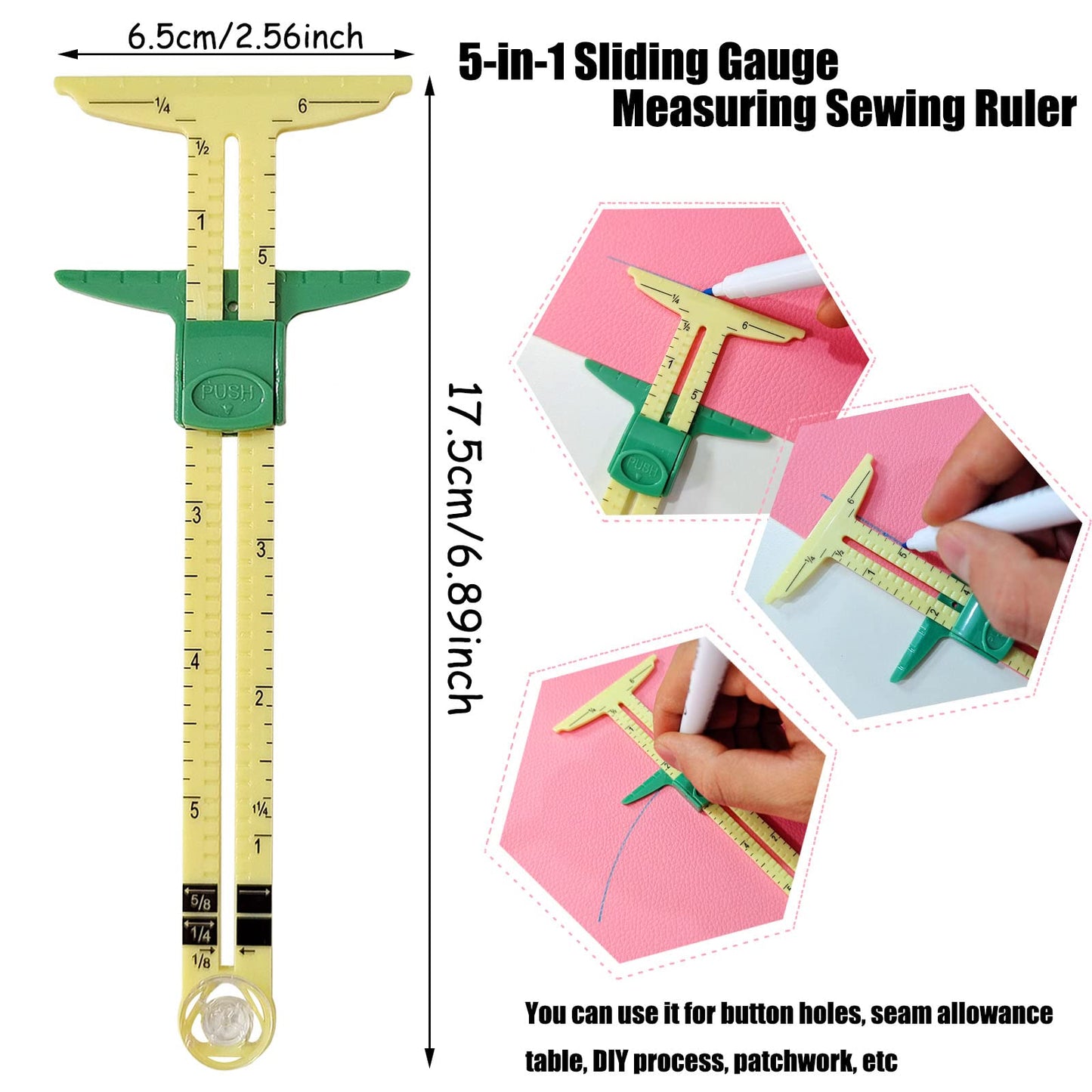 5-in-1 Sliding Gauge Measuring Sewing Tool