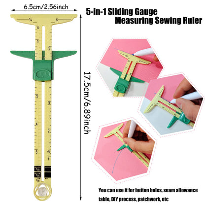 5-in-1 Sliding Gauge Measuring Sewing Tool